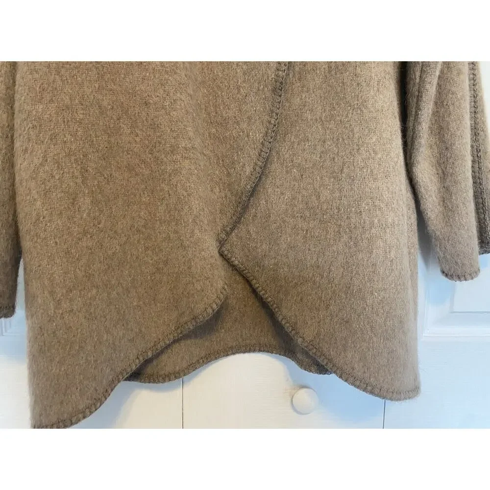 Andean Wool Alpaca Wrap Coat Large Pockets Peru Cowl Neck Cross Body Closure - Picture 4 of 14